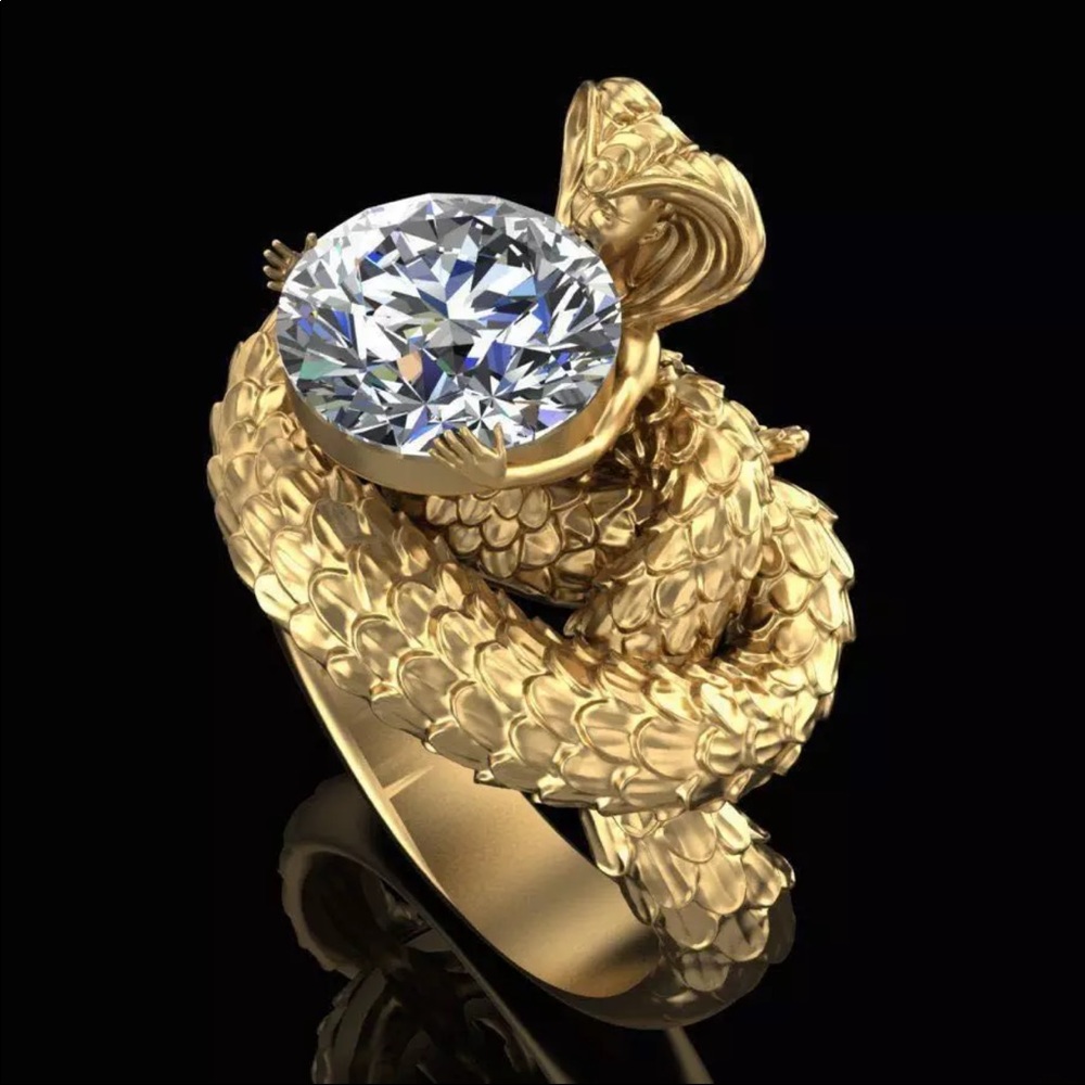 New Snake Shape Yellow Gold Exotic Party Ring